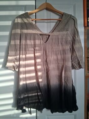 Free People Taupe to Black Ombre V-Neck Gauze Tunic